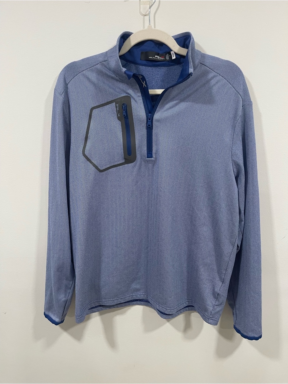 Ralph Lauren Light Blue herringbone Quarter-Zip Performance Sweater